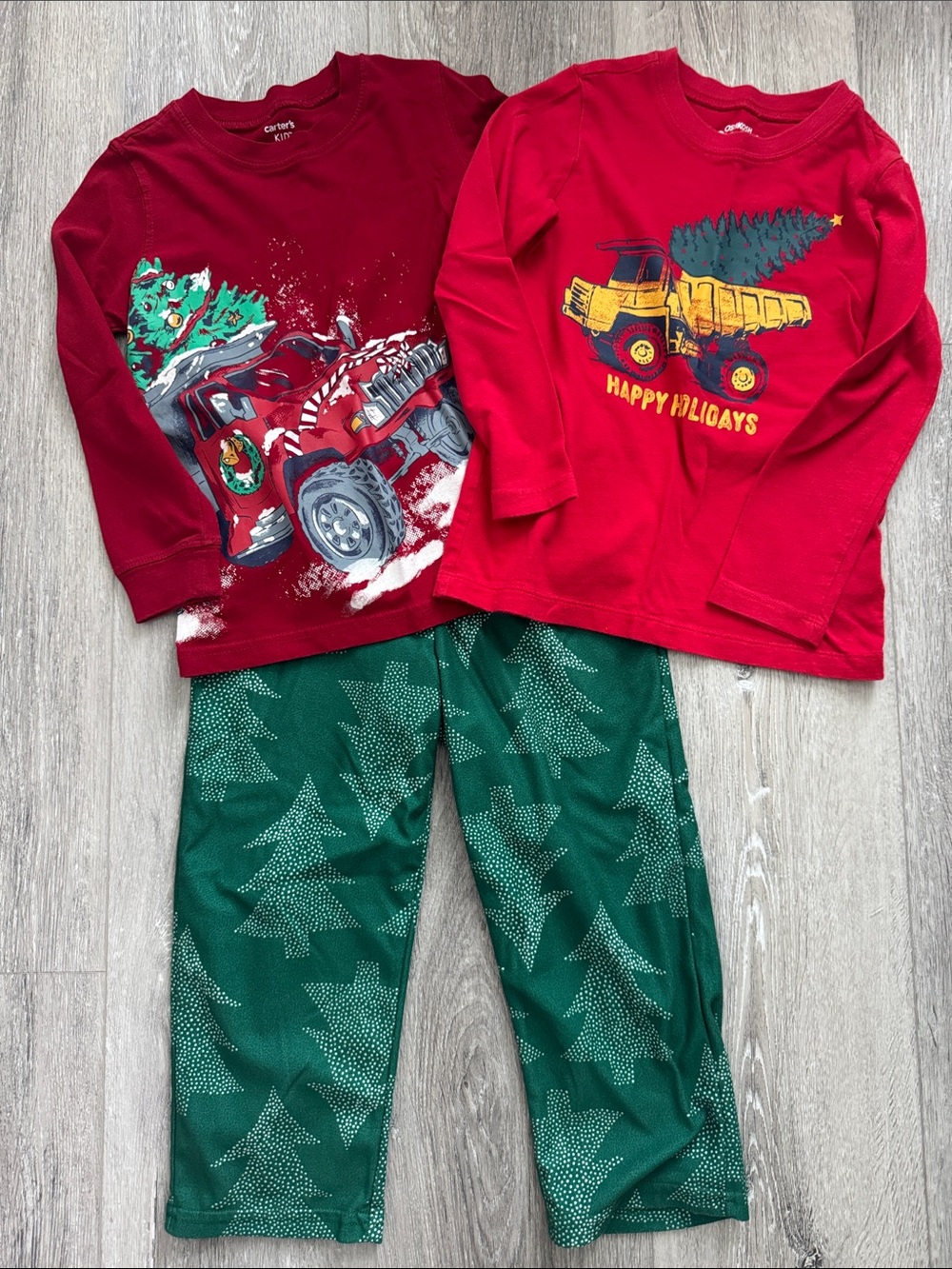 Set of 2 Carter's Red Long Sleeve Tee w/ Holiday Truck/Tree & Pajama Pants Size4